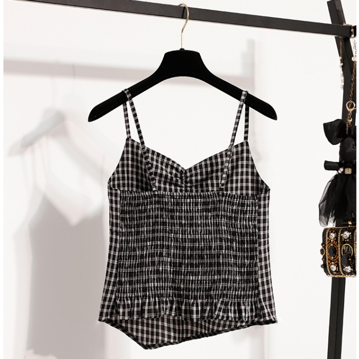 All-match short plaid sling cardigan 2pcs set for women