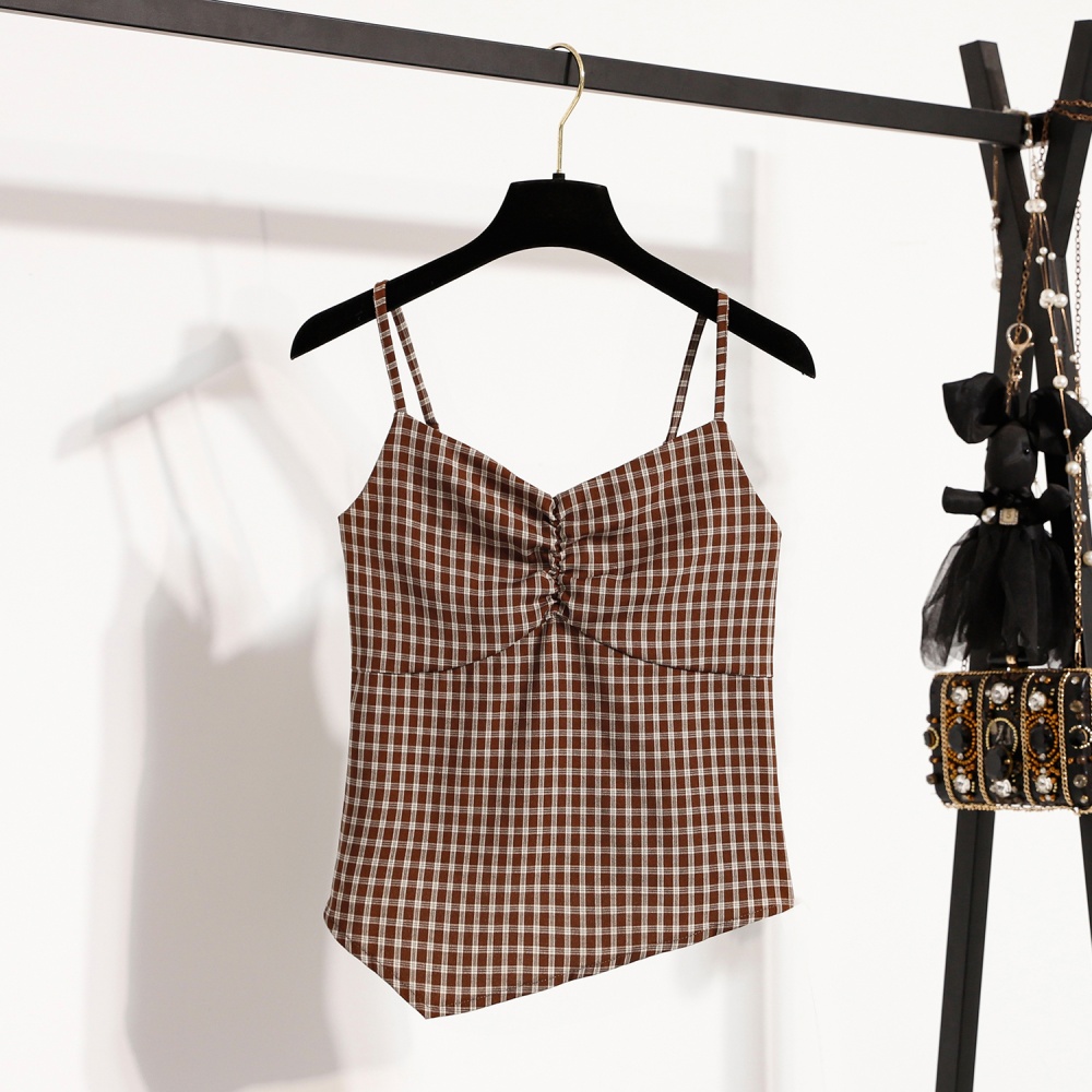 All-match short plaid sling cardigan 2pcs set for women