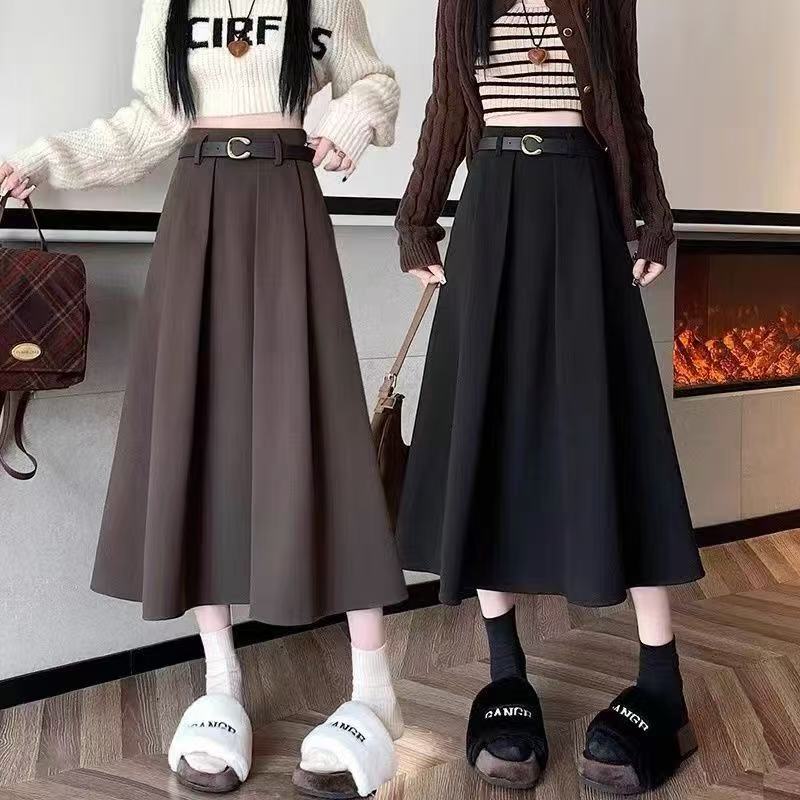 Woolen all-match temperament A-line slim skirt for women