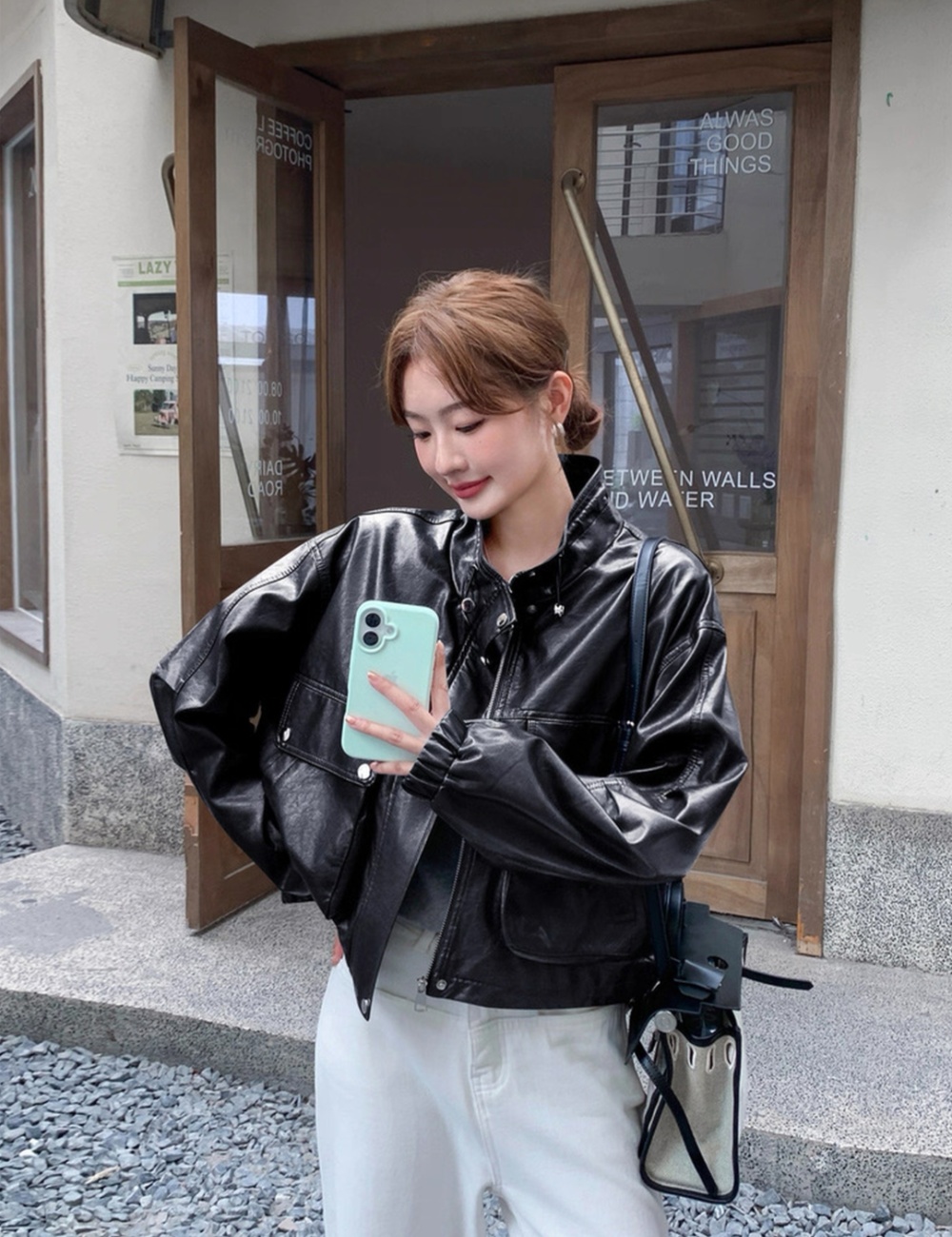 PU retro jacket loose all-match work clothing for women