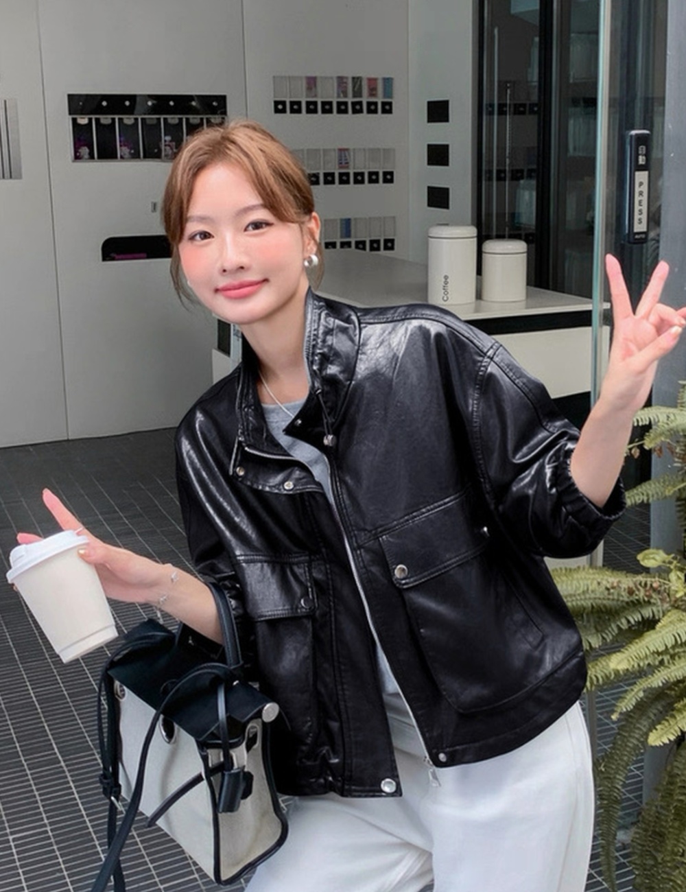 PU retro jacket loose all-match work clothing for women