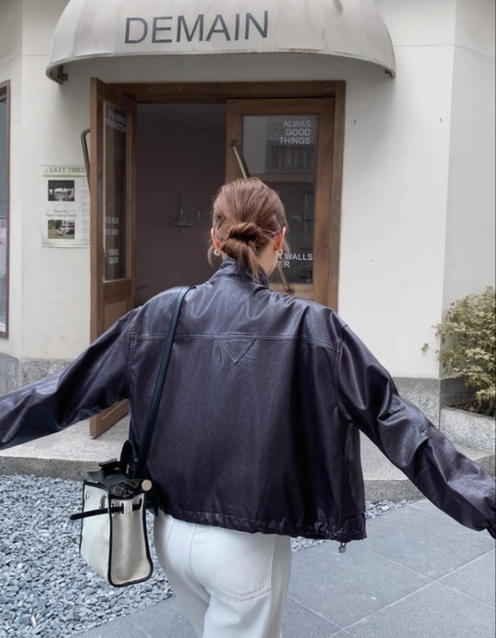 PU retro jacket loose all-match work clothing for women