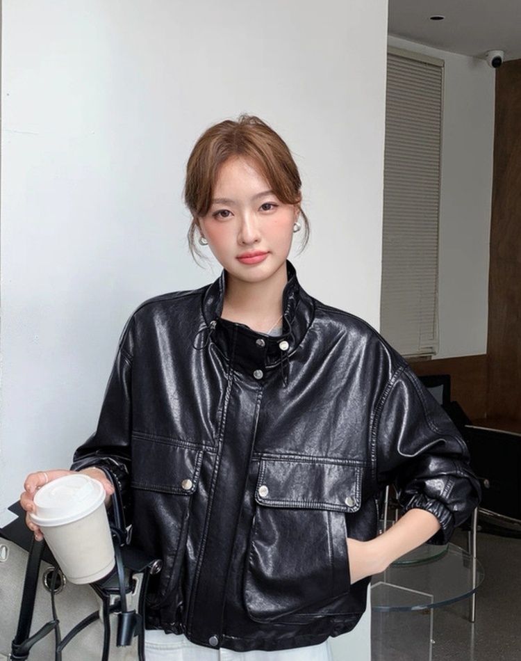 PU retro jacket loose all-match work clothing for women
