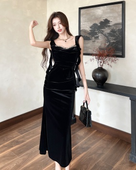 Velvet strap dress autumn and winter dress