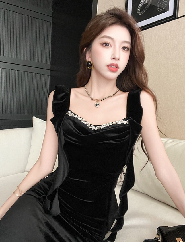 Velvet strap dress autumn and winter dress