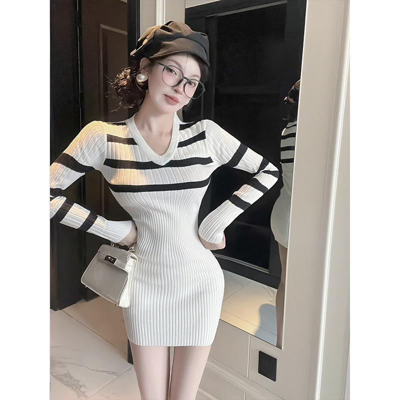 Bottoming retro sweater dress knitted dress for women