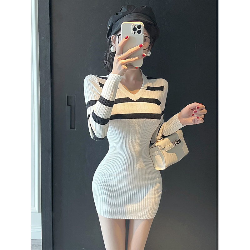 Bottoming retro sweater dress knitted dress for women