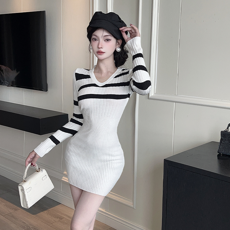 Bottoming retro sweater dress knitted dress for women
