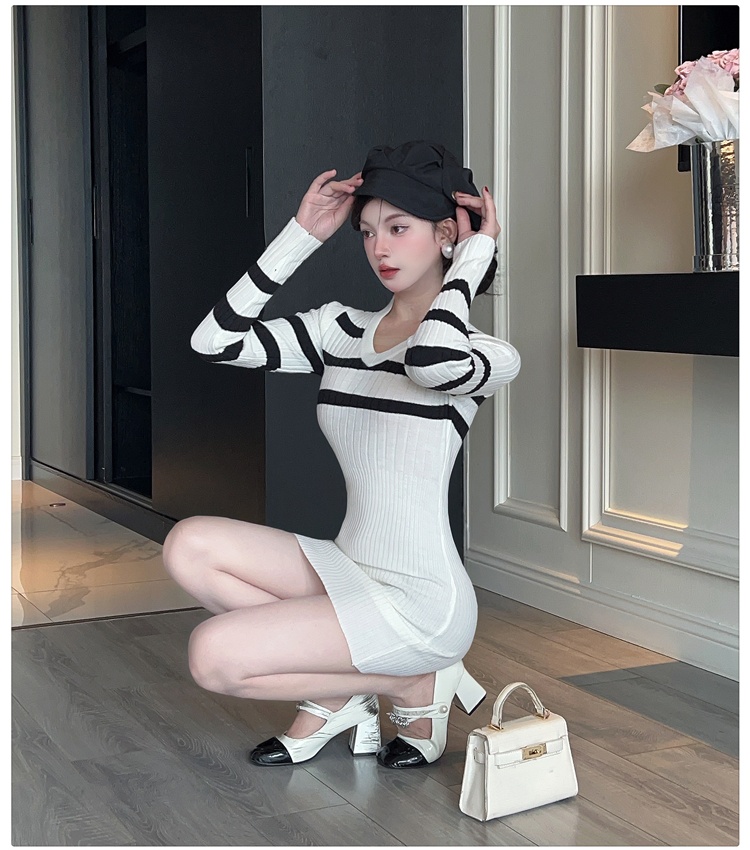 Bottoming retro sweater dress knitted dress for women