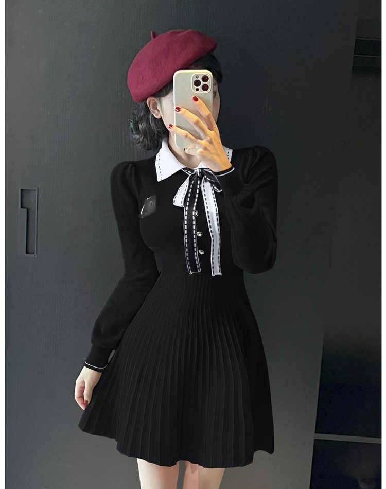 France style knitted autumn and winter dress for women