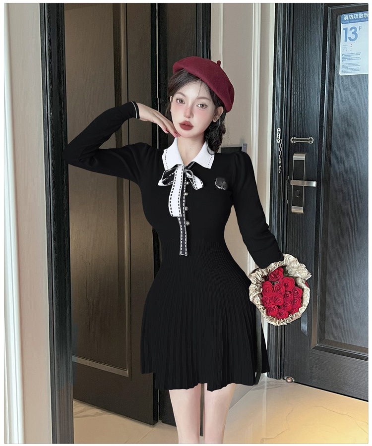 France style knitted autumn and winter dress for women