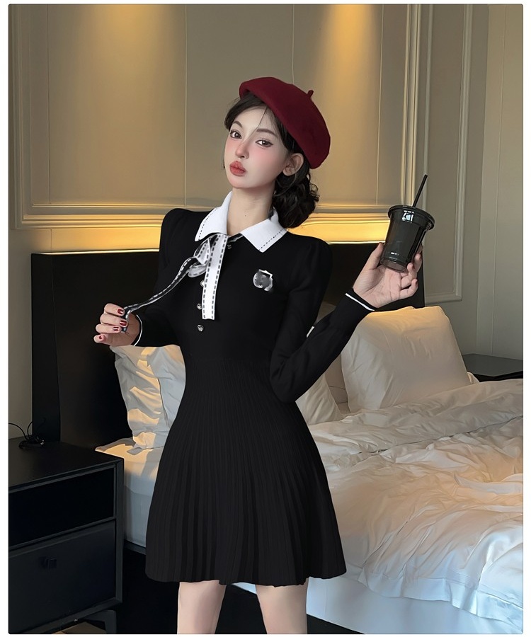 France style knitted autumn and winter dress for women