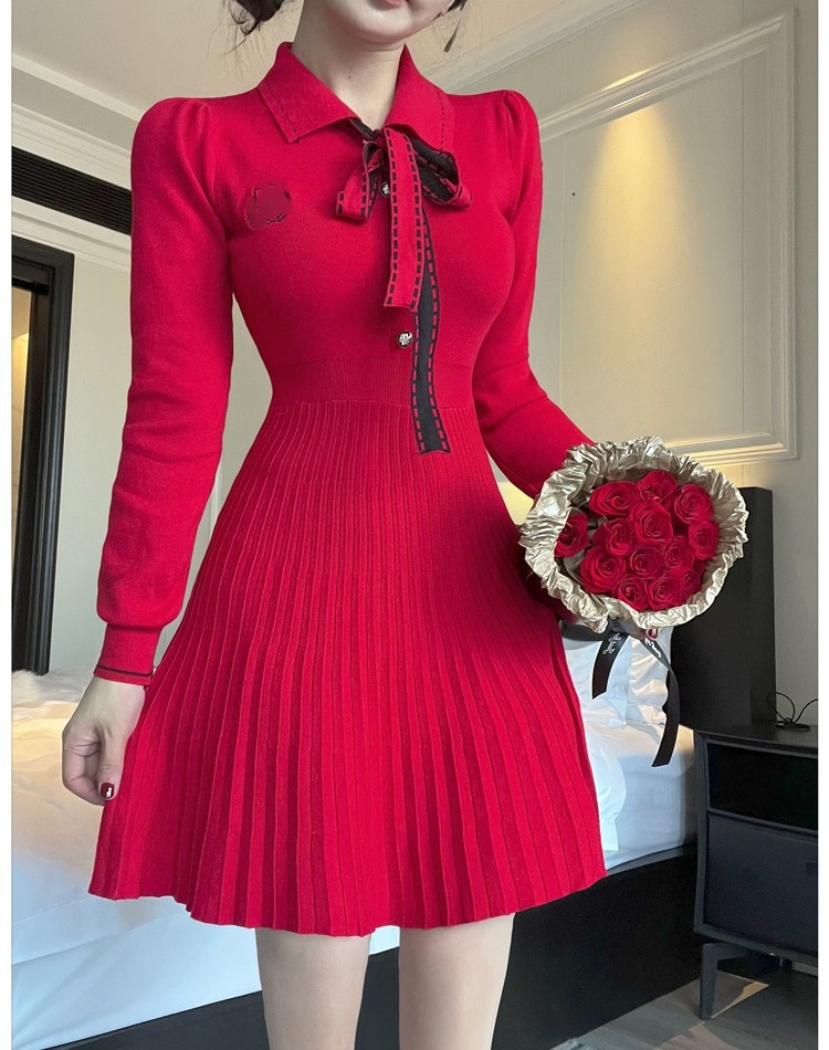 France style knitted autumn and winter dress for women