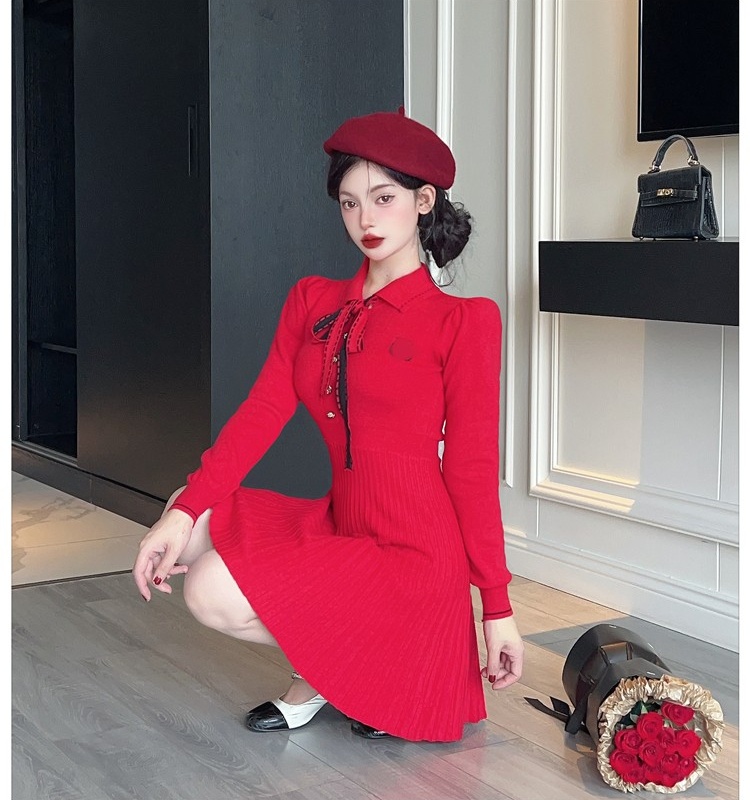 France style knitted autumn and winter dress for women