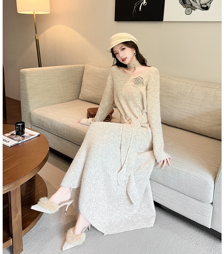 Frenum long sleeve V-neck skirt 2pcs set for women