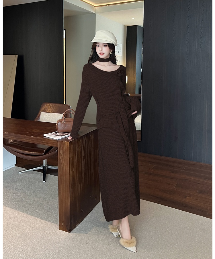 Frenum long sleeve V-neck skirt 2pcs set for women