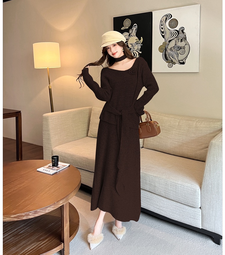 Frenum long sleeve V-neck skirt 2pcs set for women