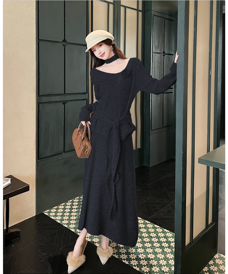 Frenum long sleeve V-neck skirt 2pcs set for women