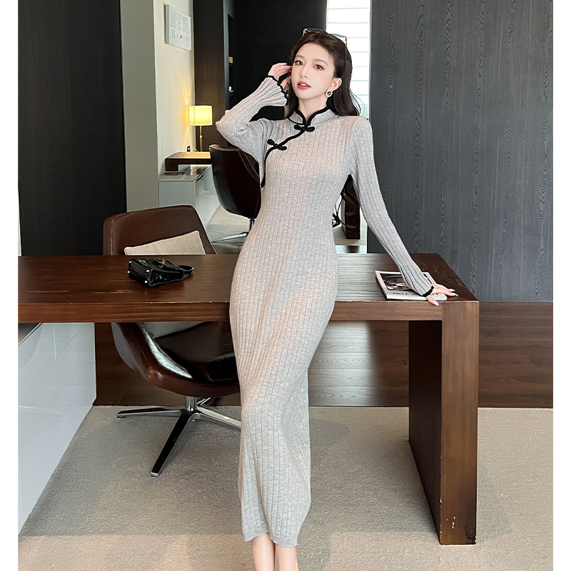 Knitted package hip long dress lady fashionable dress