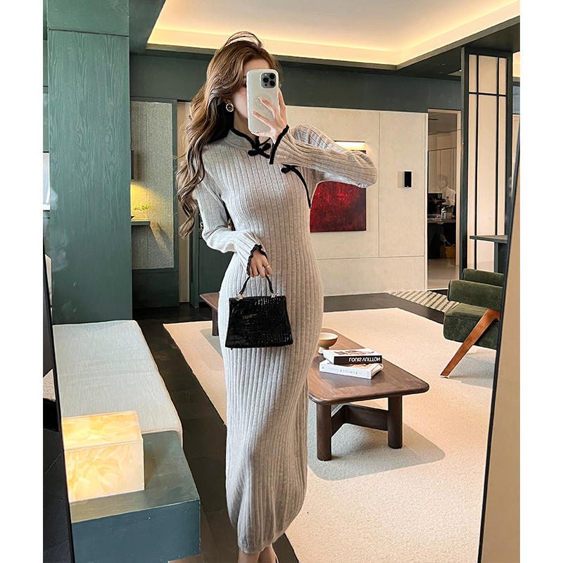 Knitted package hip long dress lady fashionable dress