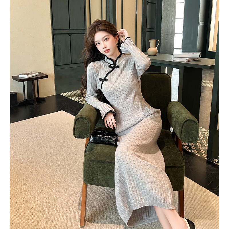 Knitted package hip long dress lady fashionable dress