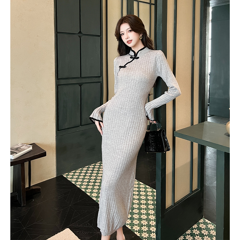 Knitted package hip long dress lady fashionable dress