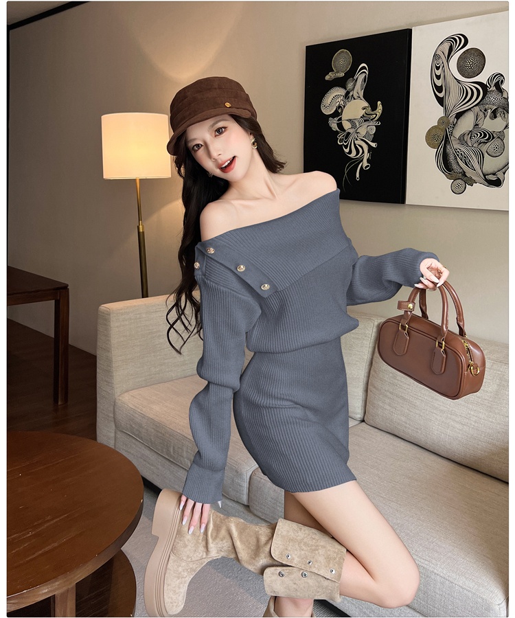 Long sleeve dress France style sweater dress for women