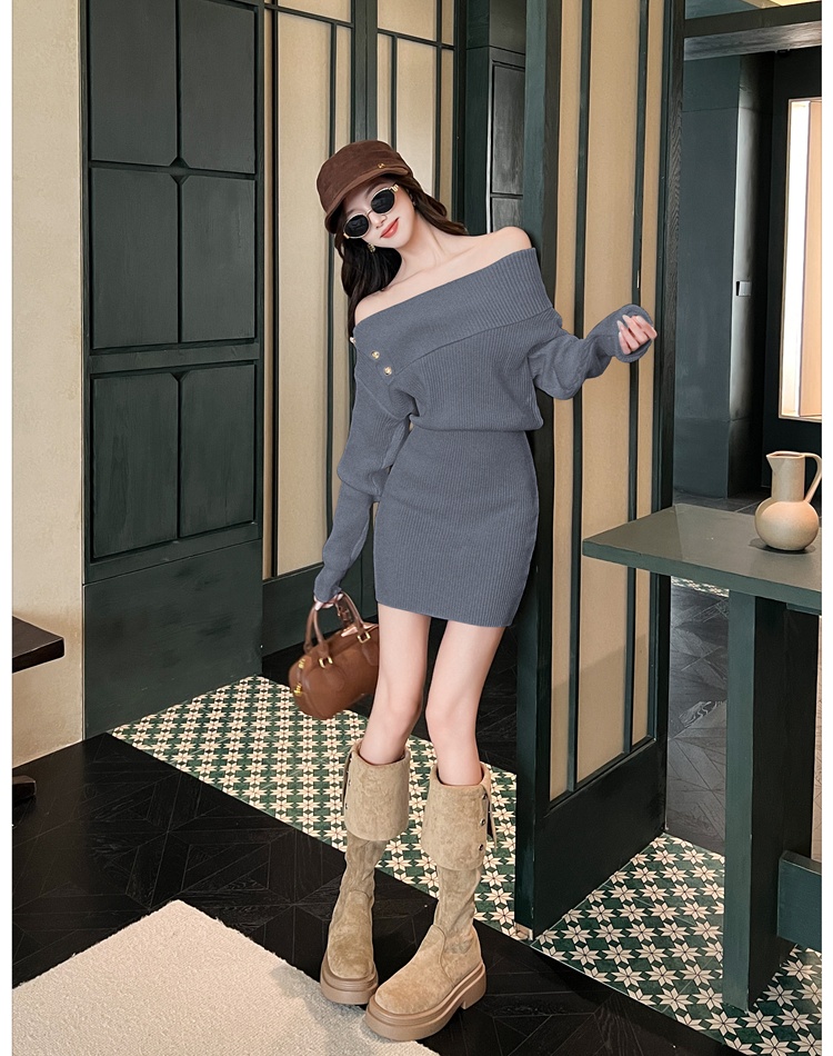 Long sleeve dress France style sweater dress for women
