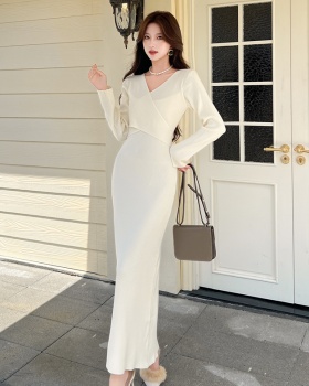 Hepburn style all-match long dress France style overcoat for women