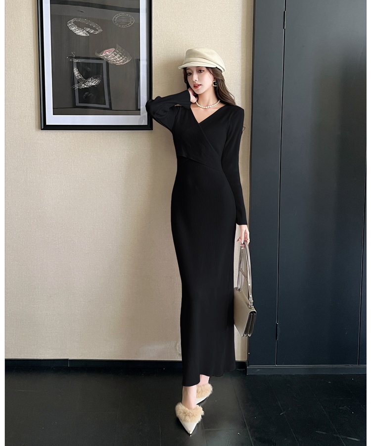 Hepburn style all-match long dress France style overcoat for women