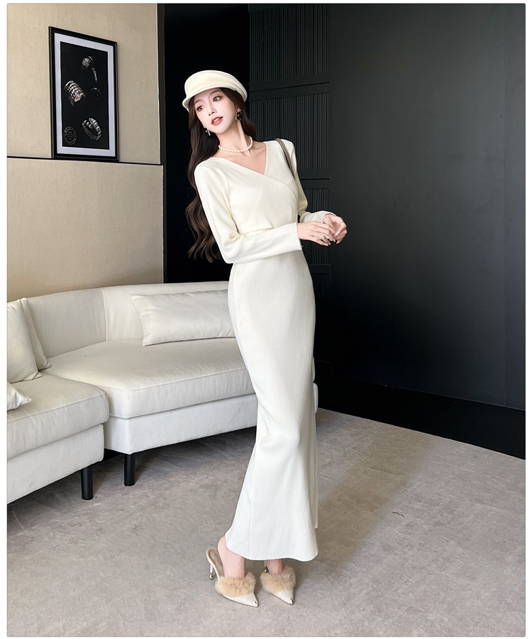 Hepburn style all-match long dress France style overcoat for women