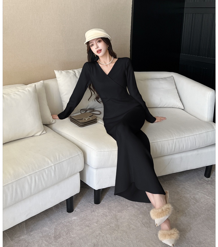 Hepburn style all-match long dress France style overcoat for women
