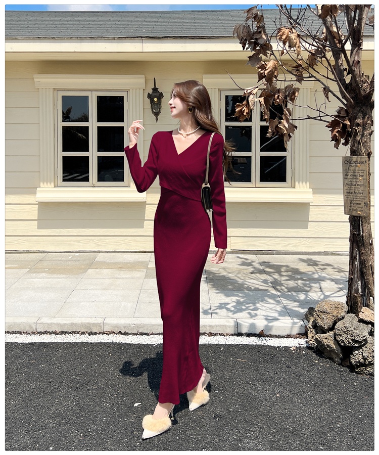 Hepburn style all-match long dress France style overcoat for women