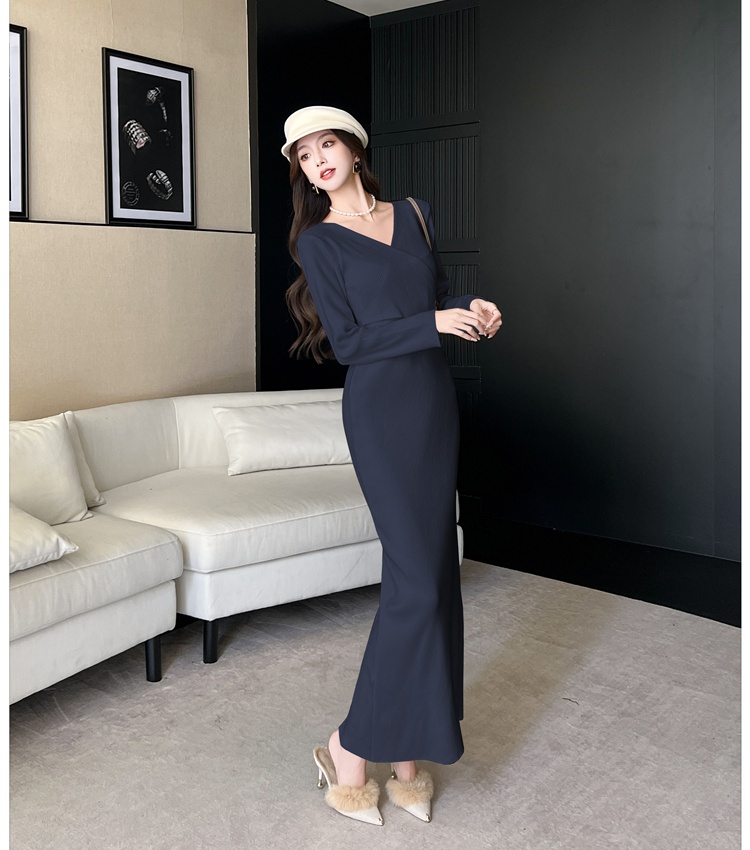 Hepburn style all-match long dress France style overcoat for women