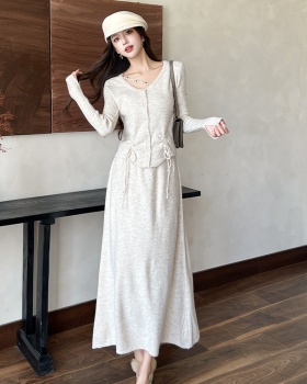 Pinched waist cardigan knitted skirt 2pcs set for women