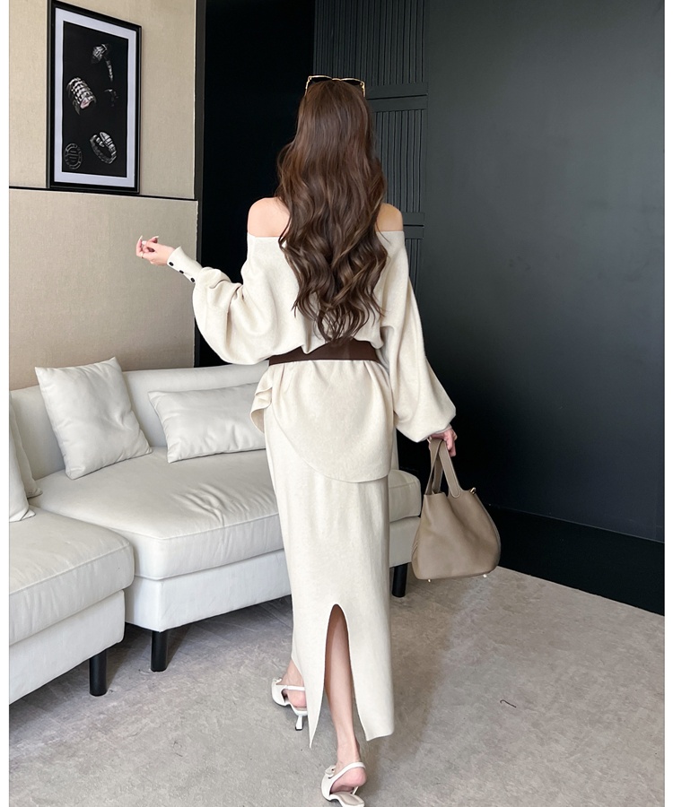 France style high waist skirt autumn sweater a set for women