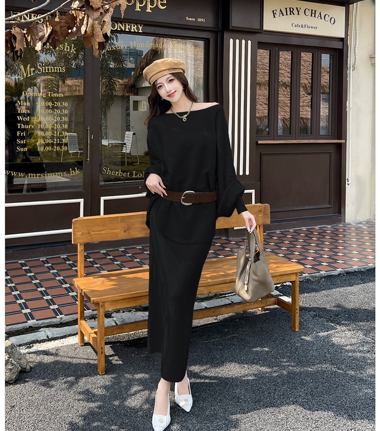 France style high waist skirt autumn sweater a set for women
