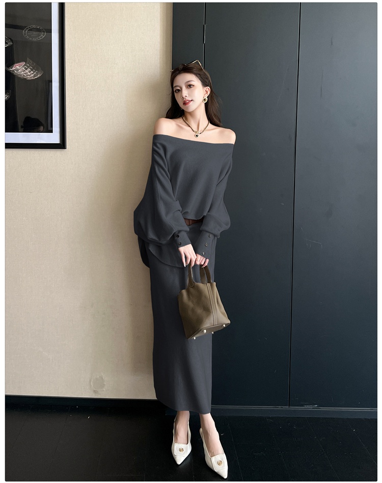 France style high waist skirt autumn sweater a set for women
