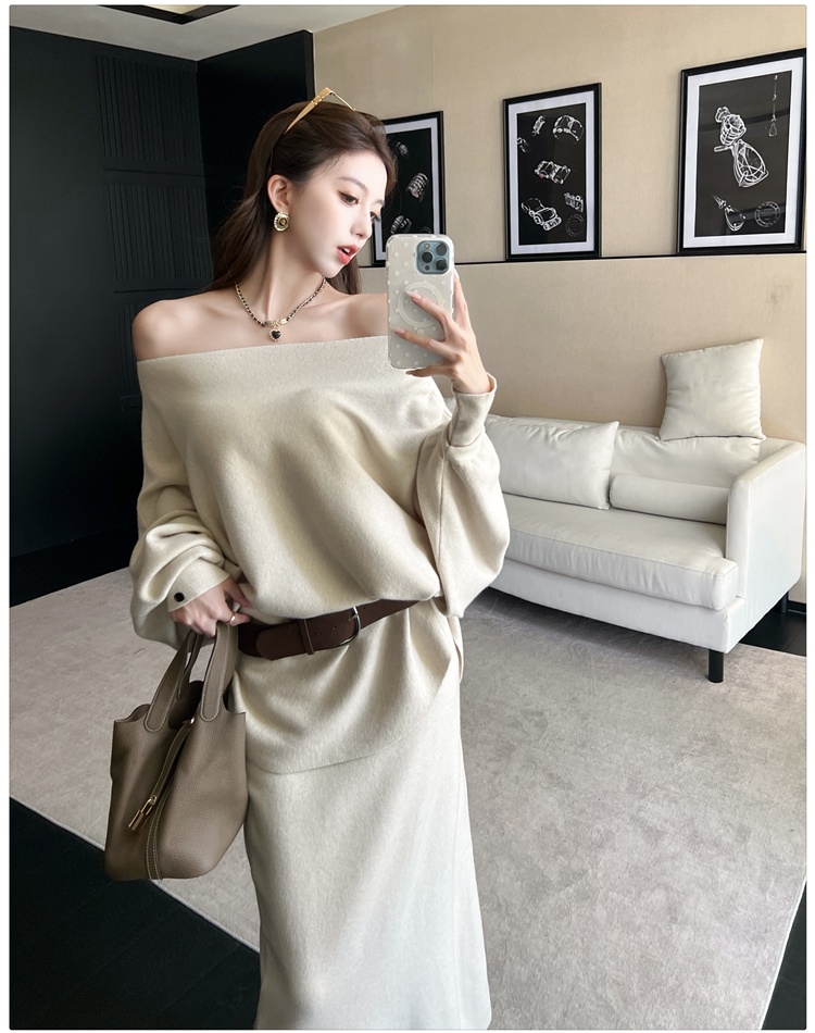 France style high waist skirt autumn sweater a set for women