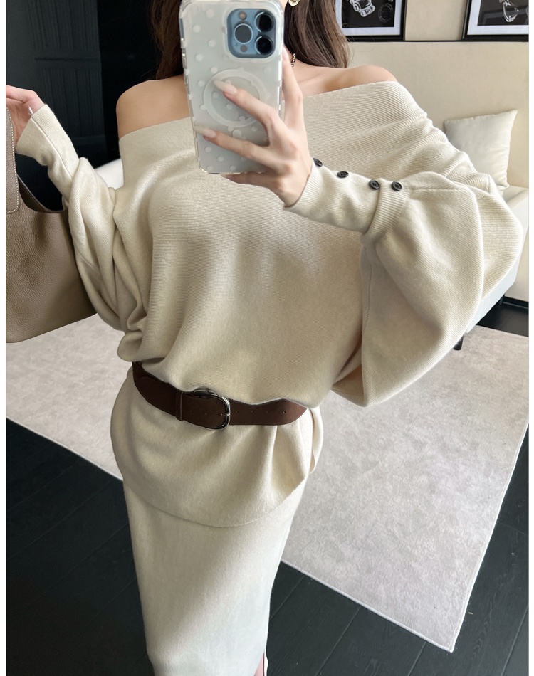 France style high waist skirt autumn sweater a set for women