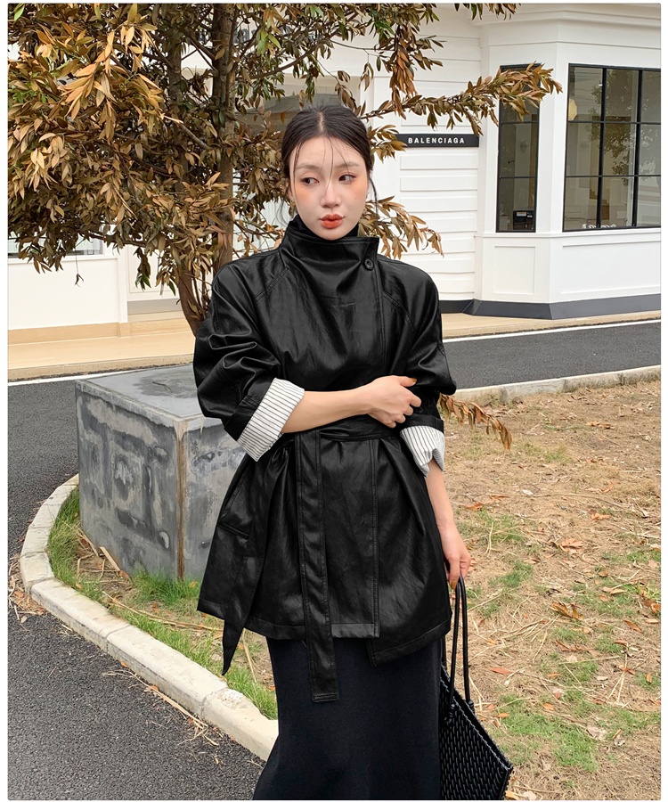 Brown locomotive jacket retro autumn leather coat for women