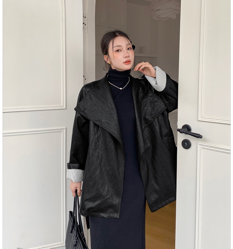 Brown locomotive jacket retro autumn leather coat for women