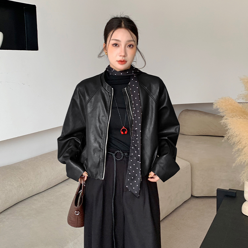 Locomotive leather coat black jacket for women