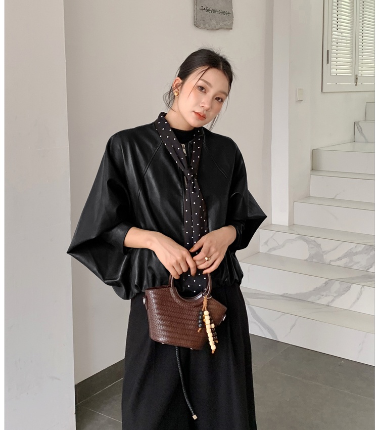 Locomotive leather coat black jacket for women