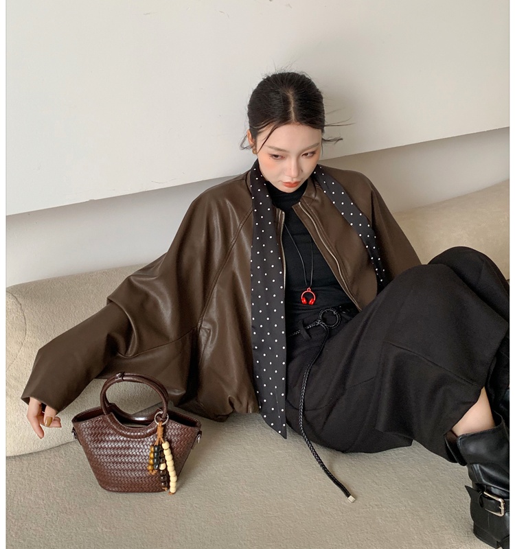 Locomotive leather coat black jacket for women