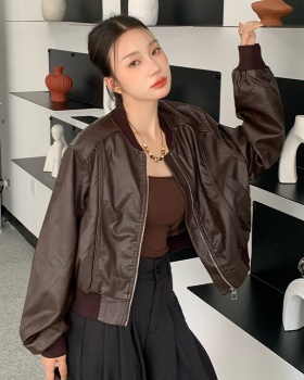 Autumn and winter jacket retro leather coat for women