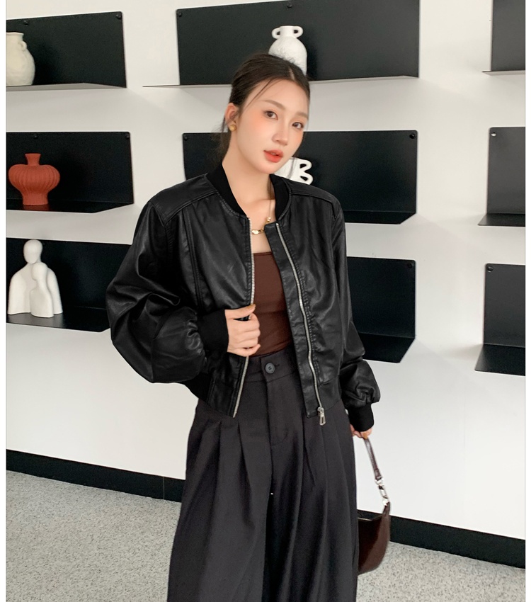 Autumn and winter jacket retro leather coat for women