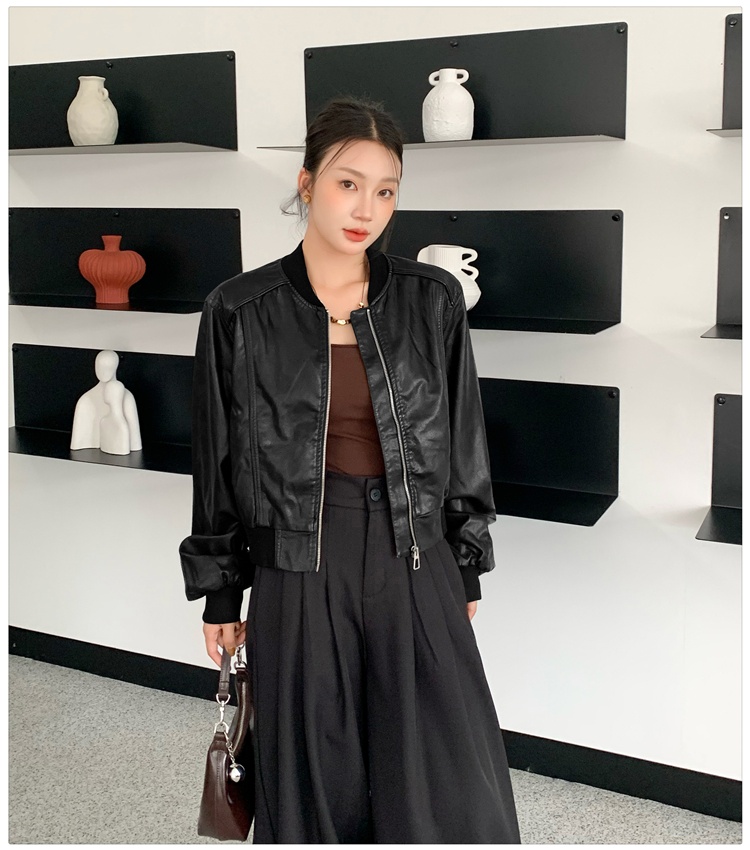 Autumn and winter jacket retro leather coat for women