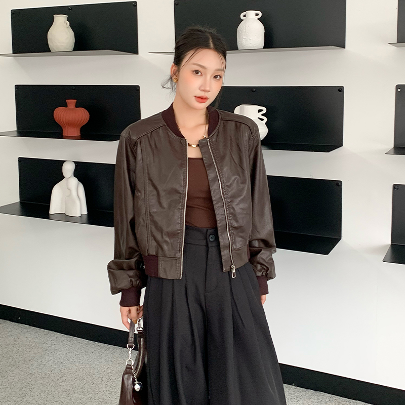 Autumn and winter jacket retro leather coat for women