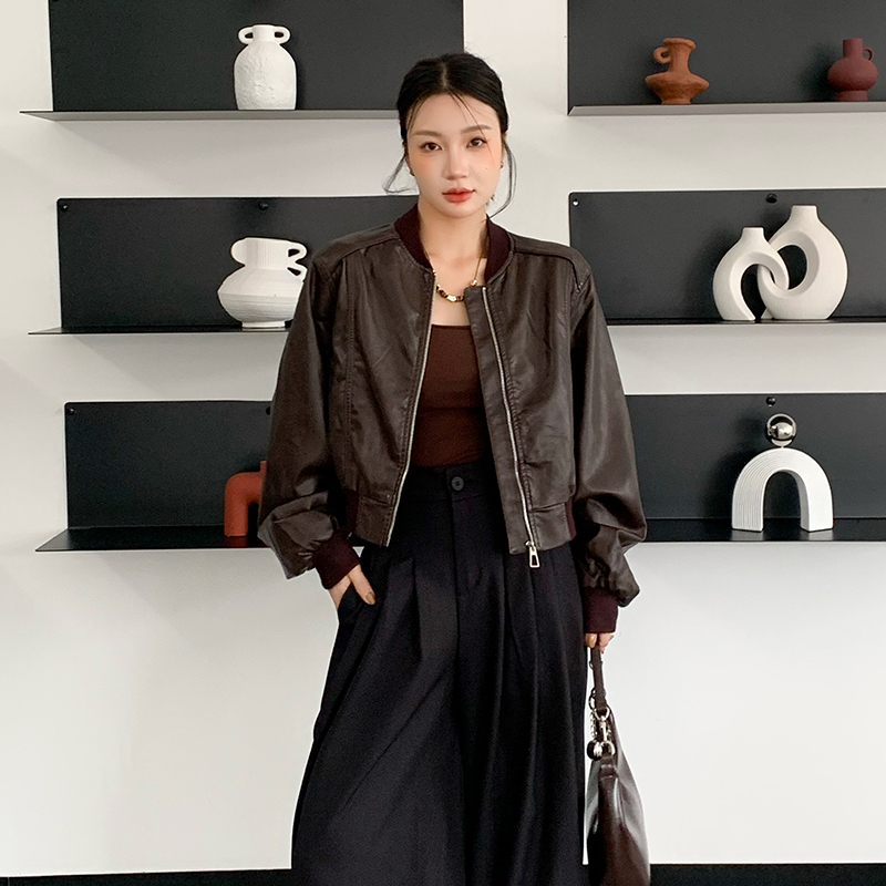Autumn and winter jacket retro leather coat for women